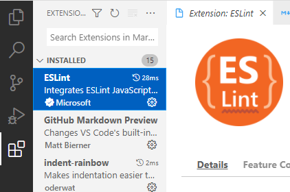 Screenshot of Installing the eslint extension in VS Code
