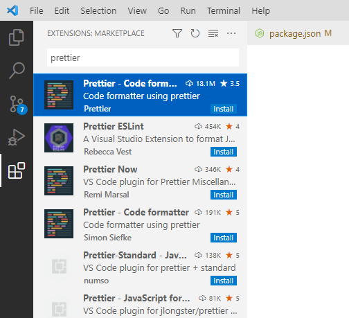 Screenshot of Installing the Prettier Extension in VS Code